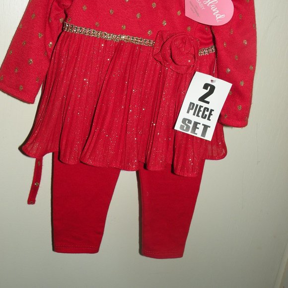 YOUNGLAND BABY 2 PIECE RED OUTFIT CHRISTMAS, VALENTINES DAY SPARKLY 6-9M - Picture 2 of 7